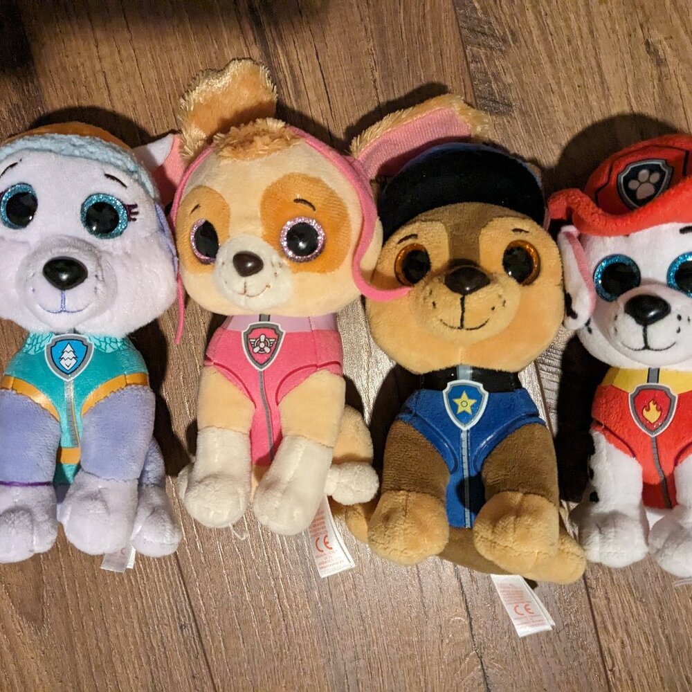 Set of 4 Paw Patrol TY Beanie Boos - Chase, Marshall, Everest and Skye